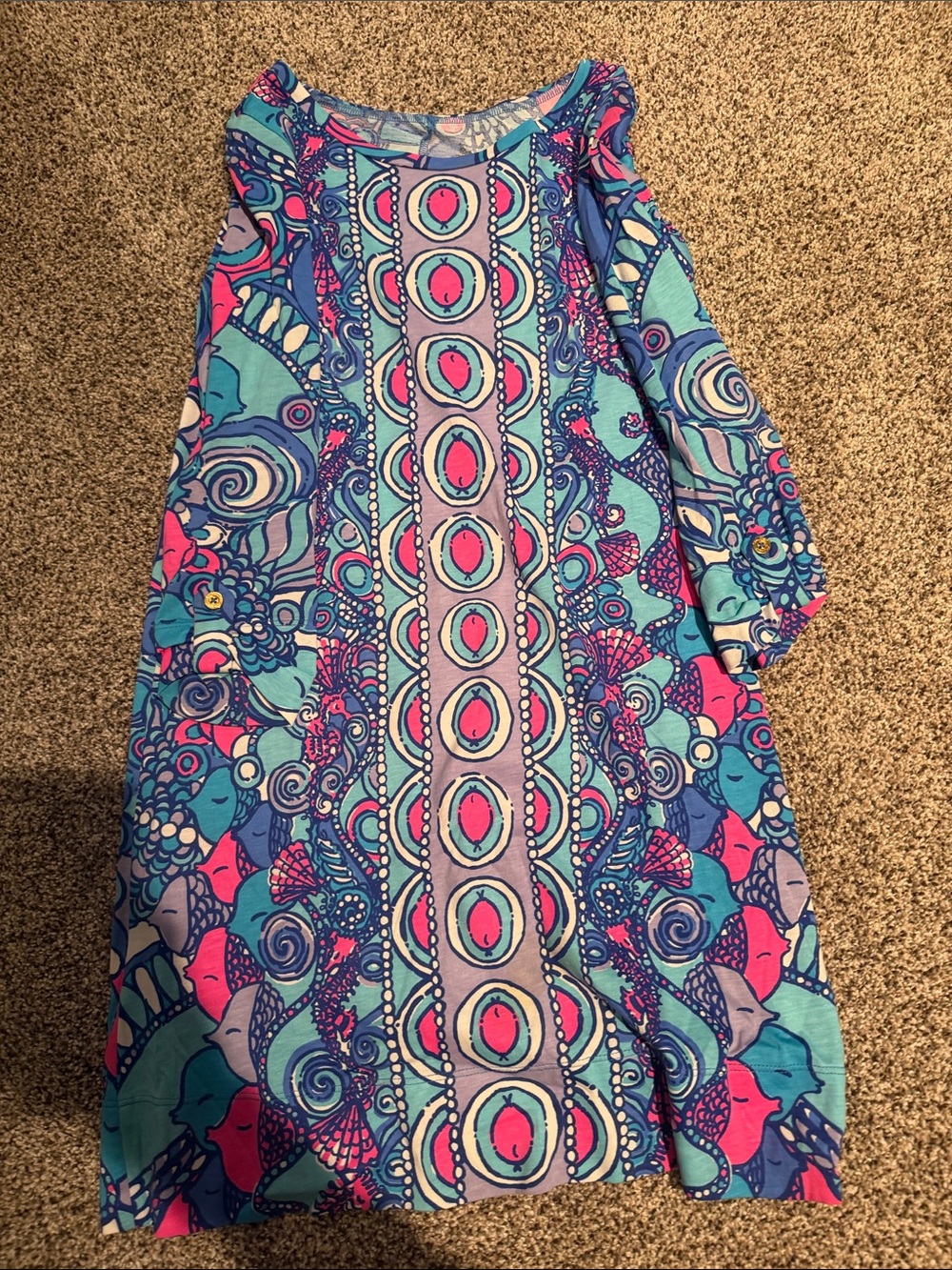 Lilly Pulitzer Vibrant Blue & Pink Patterned Shift Dress